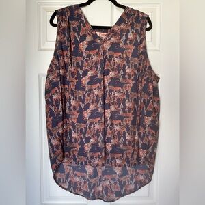 EVRI Women's Sleeveless Top with Leopard Pattern - Navy and Rust